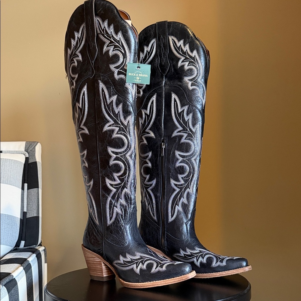 New Buck & Brana Black and White Western Knee-High Boots